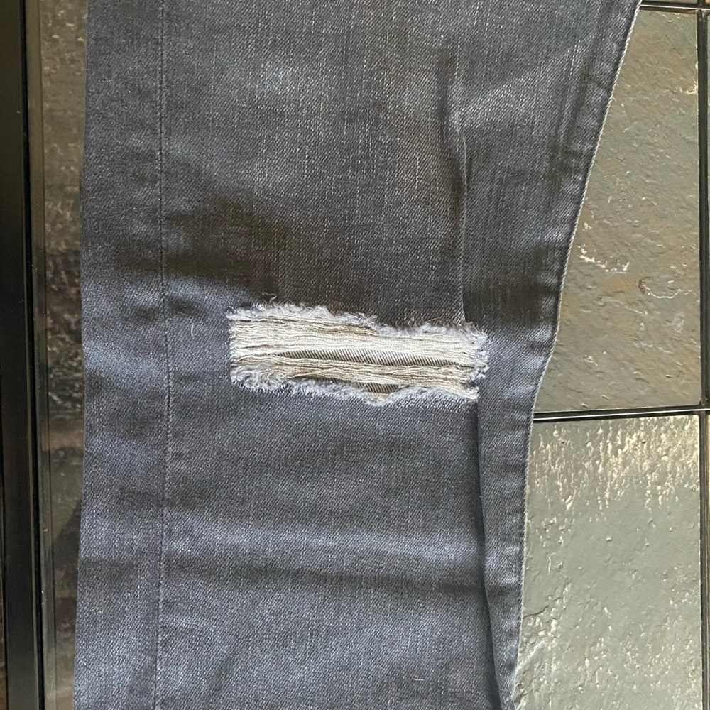 7 For All Mankind Gray Distressed Slim Jeans - Picture 5 of 13
